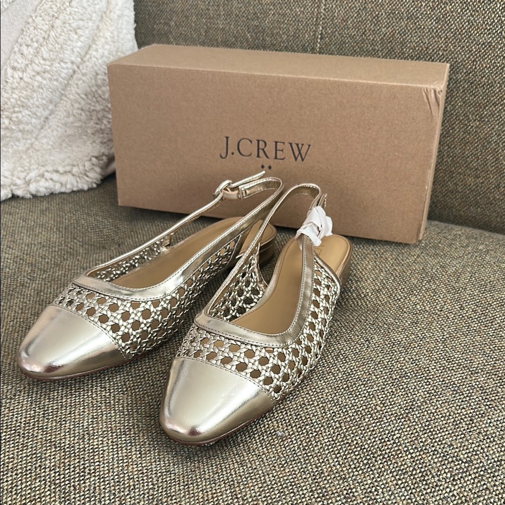 J. Crew Women's Metallic Gold Slingback Flats Sz 8 NWT
